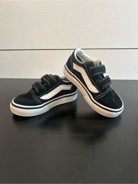 Vans Kids Black and White Velcro Skate Sneakers
